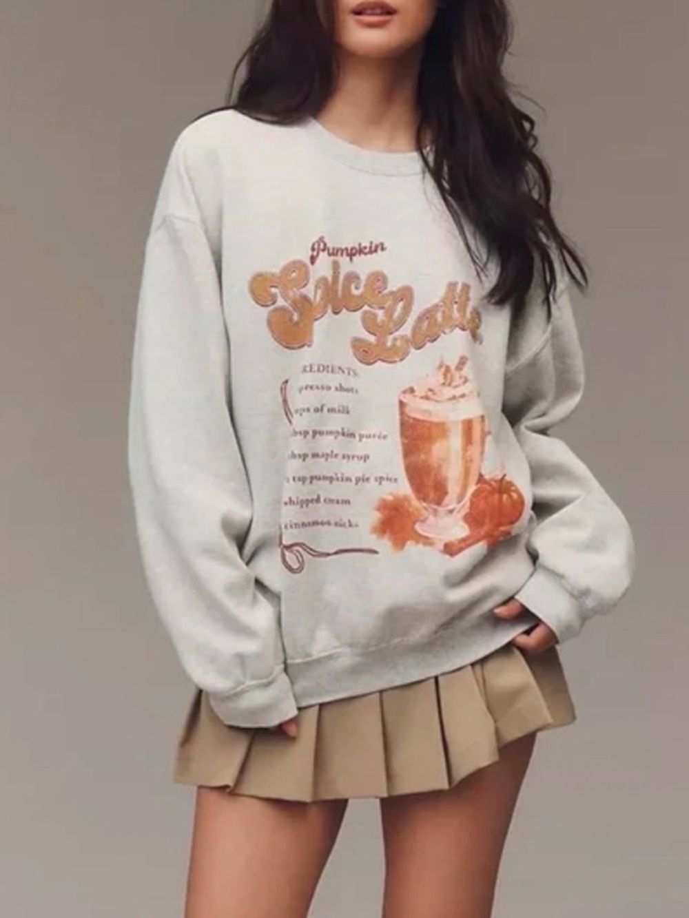 Anthropologie Gray Pumpkin Spice Latte Graphic Sweatshirt